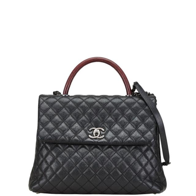 シャネル マトラッセ ココマーク リザード型押し ハンドバッグ チェーンショルダーバッグ A92992 ブラック ワインレッド CHANEL 【中古】
