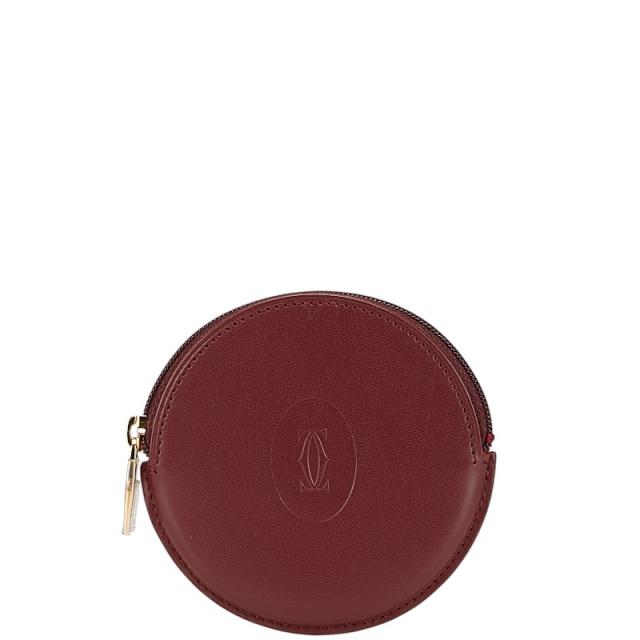 カルティエ マストライン ケース 小銭入れ ワインレッド レザー レディース CARTIER 【中古】