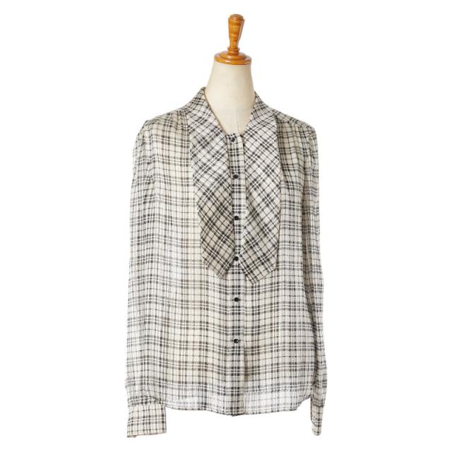 サンローラン チェック シアー 長袖シャツ サイズ:F40 ベージュ ブラック シルク レディース SAINT LAURENT 【中古】 サンローラン SAINT LAURENT シャツ【中古】（サンローラン
