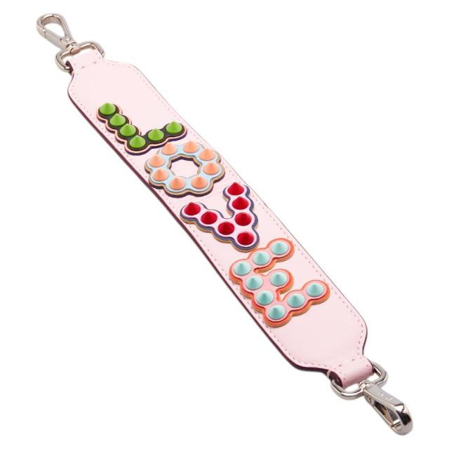 フェンディ ミニストラップユー LOVE スタッズ ロゴ ショルダーストラップ ピンク マルチカラー レザー レディース FENDI 【中古】