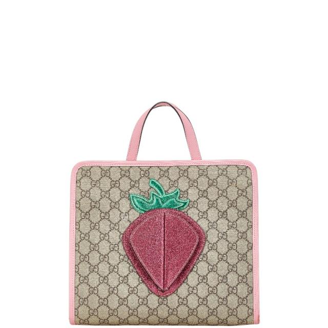 グッチ チルドレンズ GGスプリーム 3Dストロベリー トートバッグ ハンドバッグ 630589 ベージュ ピンク マルチカラー PVC GUCCI 【中古】 トートバッグ