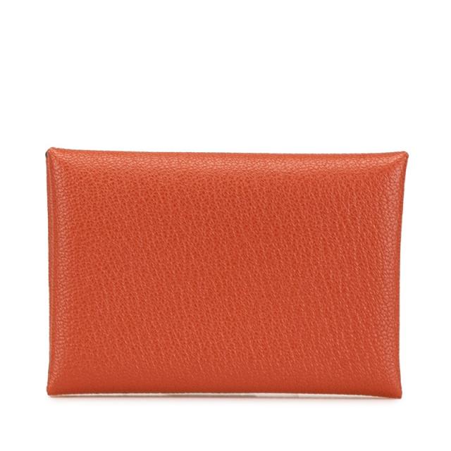 エルメス カルヴィ デュオ ケース カードケース ブラウン シェーブル レディース HERMES 【中古】