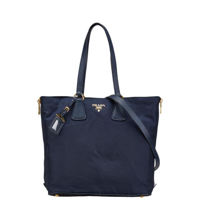 プラダ トートバッグ ショルダーバッグ 2WAY ネイビー ナイロン レザー レディース PRADA 【中古】