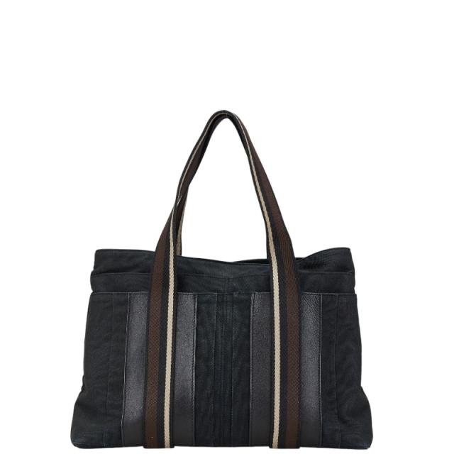 美品 HERMES トロカホリゾンタルMM キャンバス レザー 黒 トートバッグ エルメストロカホリゾンタル MM 黒 シルバー金具 レディース