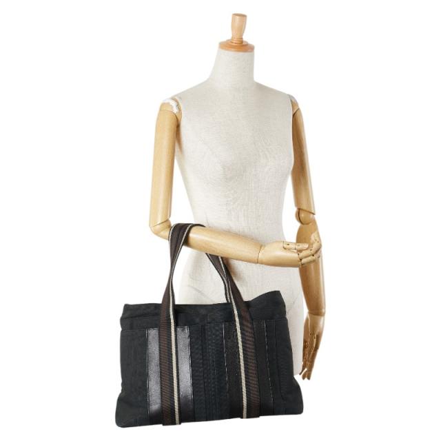 エルメス トロカホリゾンタルMM ハンドバッグ ブラック キャンバス