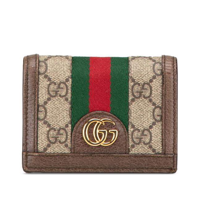 グッチ オフィディア GGスプリーム 二つ折り財布 コンパクトウォレット 523155 ベージュ マルチカラー PVC レザー GUCCI 【中古】