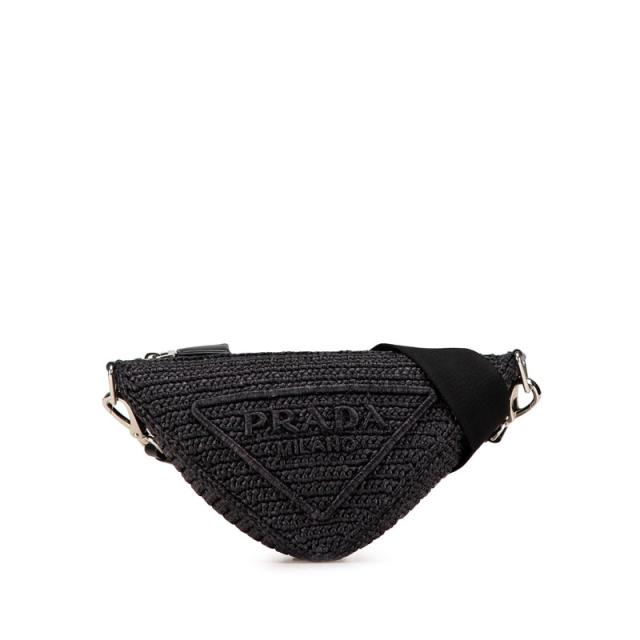 プラダ トライアングル クロシェ 斜め掛け ショルダーバッグ ブラック ラフィア レディース PRADA 【中古】_1