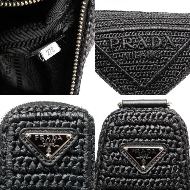 プラダ トライアングル クロシェ 斜め掛け ショルダーバッグ ブラック ラフィア レディース PRADA 【中古】_8