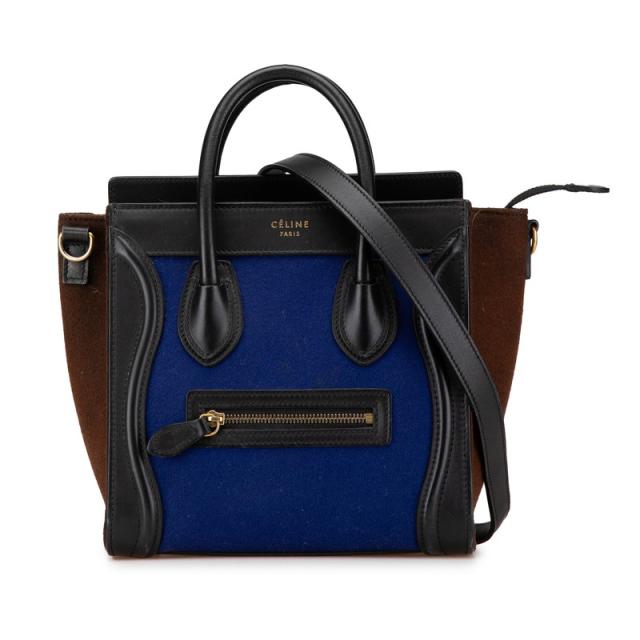 セリーヌ ラゲージ ナノショッパー トリコロール ハンドバッグ ショルダーバッグ 2WAY ブルー ブラウン ブラック CELINE 【中古】