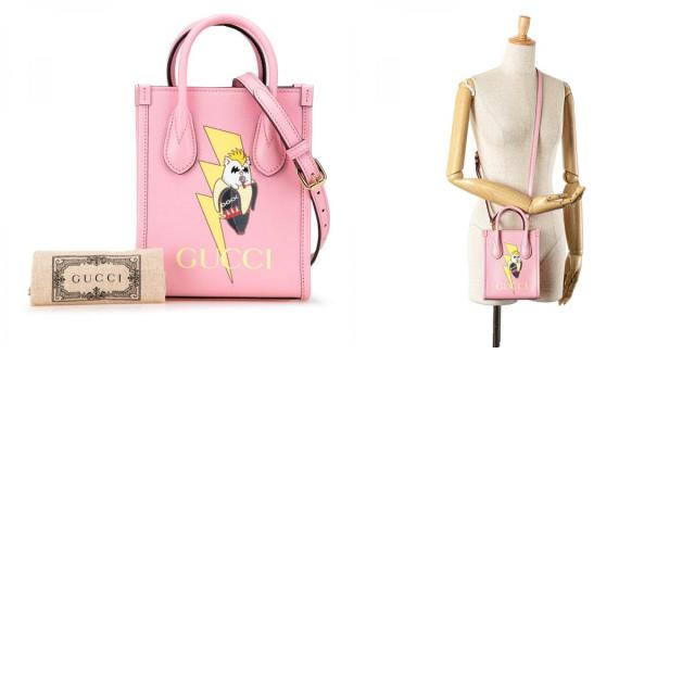 グッチ × ばなにゃ ミニハンドバッグ ショルダーバッグ 2WAY 671623 ピンク マルチカラー レザー レディース GUCCI 【中古】_9