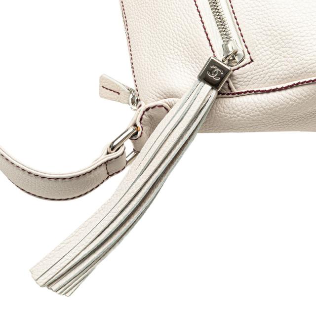 シャネル ロゴ フリンジ ワンショルダーバッグ アイボリー ボルドー カーフ レディース CHANEL 【中古】_4