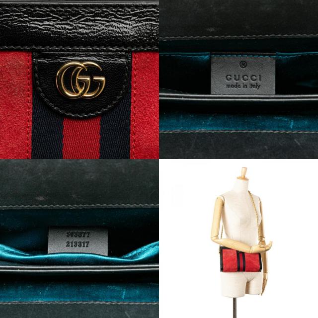 グッチ オフィディア シェリーライン チェーン 斜め掛け ショルダーバッグ 503877 レッド ブラック スウェード レザー GUCCI 【中古】 グッチ オフィディア シェリーライン チェーン 斜め掛け ショルダー