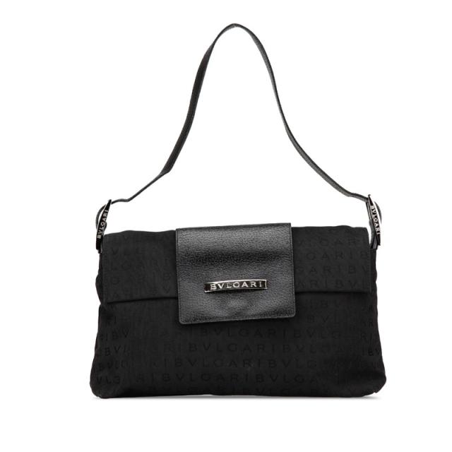 ブルガリ ロゴマニア ハンドバッグ ワンショルダーバッグ ブラック キャンバス レザー レディース BVLGARI 【中古】
