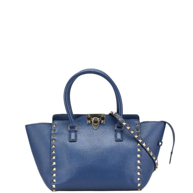 ヴァレンティノ ロックスタッズ ハンドバッグ ショルダーバッグ 2WAY ブルー レザー レディース VALENTINO 【中古】