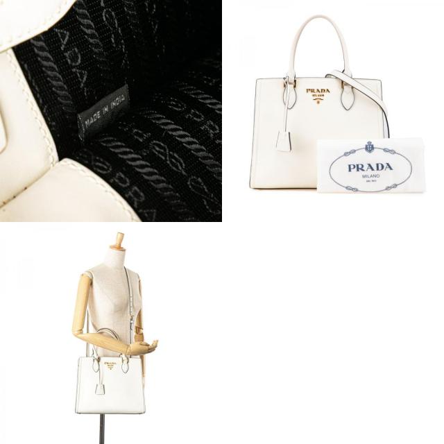 【希少】PRADA ロゴ入り レザー ハンドバッグ ホワイト プラダ ロゴ サフィアーノ ハンドバッグ ショルダーバッグ 2WAY