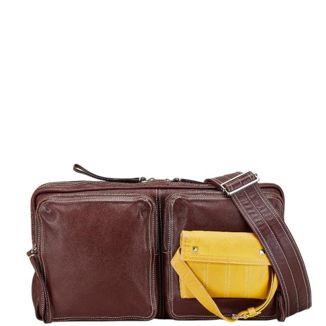 ヴァレンティノ ロックスタッズ 斜め掛け ショルダーバッグ ブラウン イエロー レザー レディース VALENTINO 【中古】