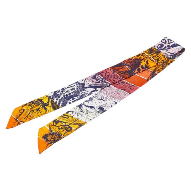 エルメス ツイリー JUNGLE LOVE ジャングルラブ スカーフ オレンジ マルチカラー シルク レディース HERMES 【中古】
