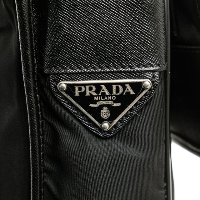 プラダ 三角ロゴプレート ショルダーバッグ メッセンジャーバッグ V167 ブラック ナイロン レザー レディース PRADA 【中古】