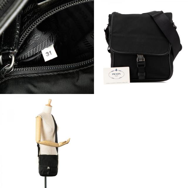 プラダ 三角ロゴプレート ショルダーバッグ メッセンジャーバッグ V167 ブラック ナイロン レザー レディース PRADA 【中古】