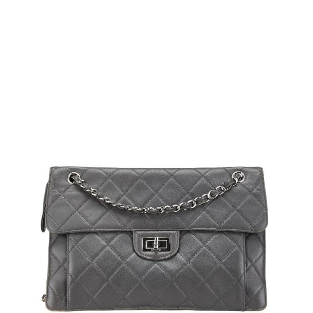 シャネル マトラッセ 2.55 ココマーク チェーン ショルダーバッグ グレー ラムスキン レディース CHANEL 【中古】