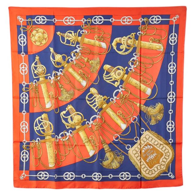 エルメス カレ90 Cliquetis カチカチ 剣柄 スカーフ レッド マルチカラー シルク レディース HERMES 【中古】