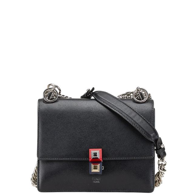 フェンディ レザー カン I ミニ ショルダーバッグ 8M0381 Fendi Black Scalloped Leather Mini I Kan Chain Shoulder Bag