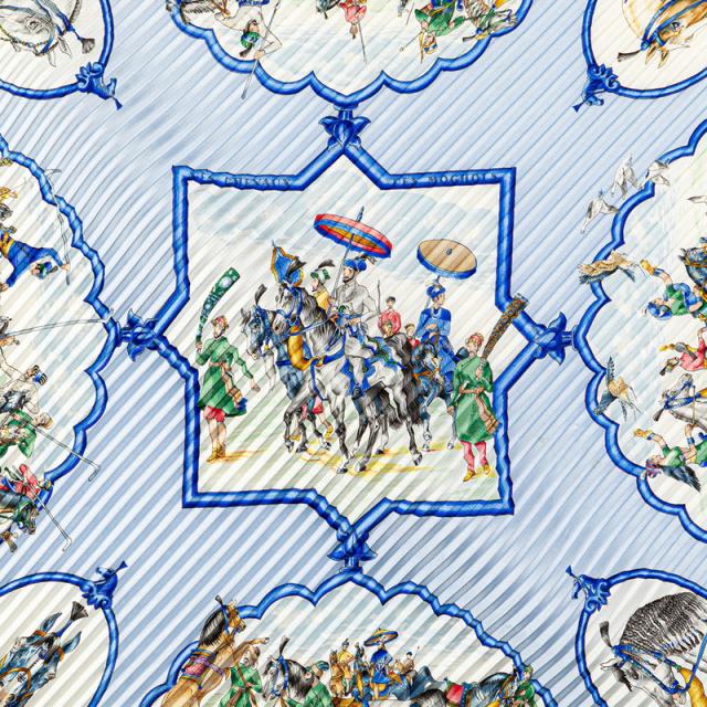 【HERMES】 スカーフ カレ90 ムガル王朝の馬 プリーツ エルメス カレ90 LES CHEVAUX DES MOGHOLS ムガル王朝の馬