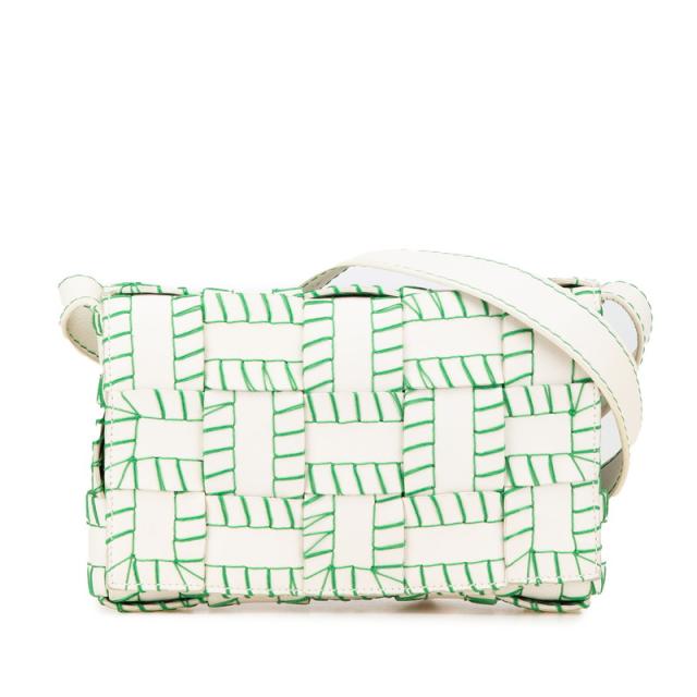 ボッテガヴェネタ マキシイントレチャート カセット 斜め掛け ショルダーバッグ ホワイト グリーン レザー BOTTEGAVENETA 【中古】