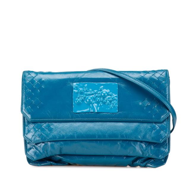 ボッテガヴェネタ イントレチャート ショルダーバッグ ブルー レザー レディース BOTTEGAVENETA 【中古】