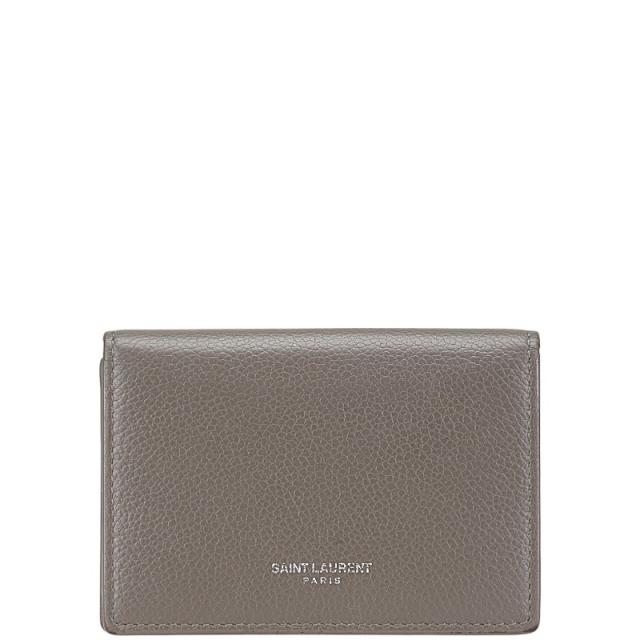 サンローラン カードケース パスケース 468994 グレー レザー レディース SAINT LAURENT 【中古】