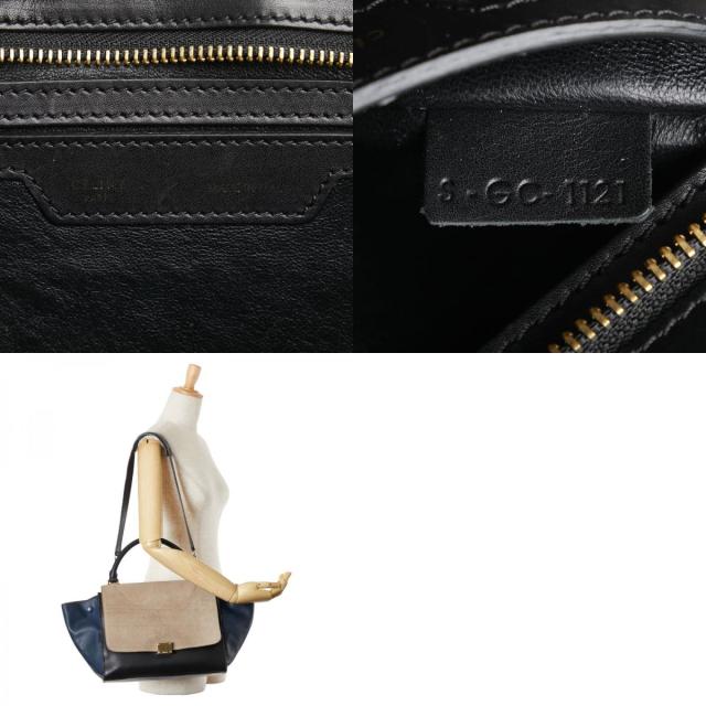 セリーヌ トラペーズ ミディアム ハンドバッグ ショルダーバッグ 2WAY ブラック グレー ネイビー レザー スウェード CELINE 【中古】_9