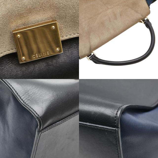 セリーヌ トラペーズ ミディアム ハンドバッグ ショルダーバッグ 2WAY ブラック グレー ネイビー レザー スウェード CELINE 【中古】_7