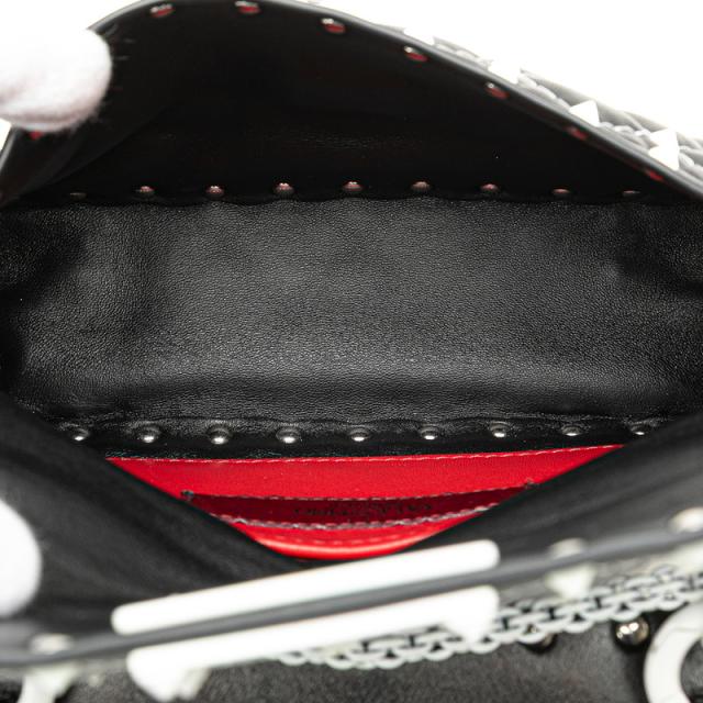 ヴァレンティノ ロックスタッズ スパイク ショルダーバッグ ブラック ホワイト レザー レディース VALENTINO 【中古】 ヴァレンティノ ロックスタッズ スパイク ショルダーバッグ ブラック