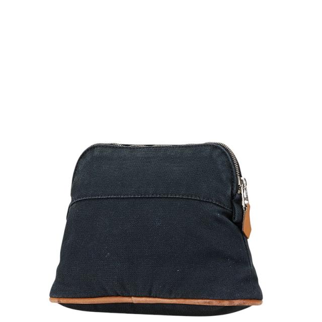 エルメス ボリードポーチ20 ポーチ ブラック ブラウン コットン レザー  