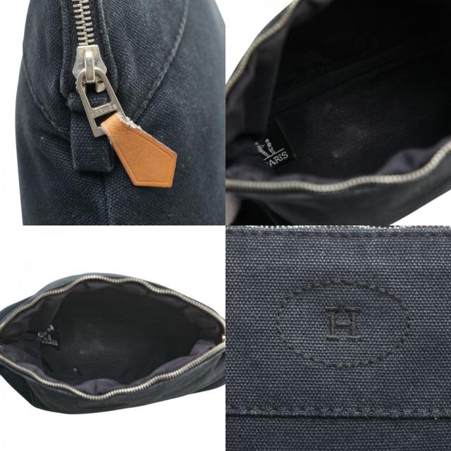 エルメス ボリードポーチ20 ポーチ ブラック ブラウン コットン レザー