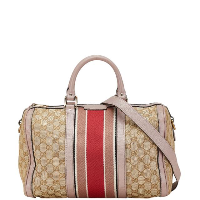 グッチ GGキャンバス シェリーライン ショルダーバッグ ハンドバッグ 2WAY 247205 ベージュ ピンク キャンバス レザー GUCCI 【中古】