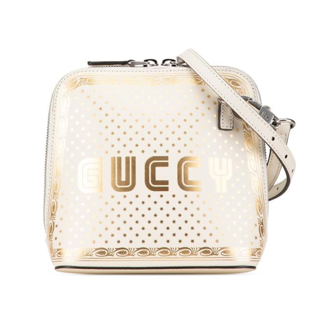 グッチ GUCCY SEGA プリント ミニ 斜め掛け ショルダーバッグ 511189 ホワイト ゴールド レザー レディース GUCCI 【中古】