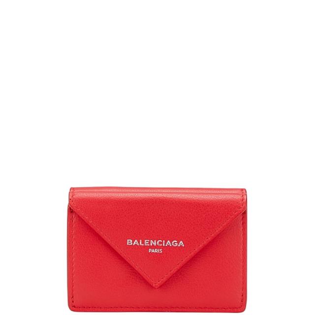 バレンシアガ ペーパー ミニウォレット 三つ折り財布 391446 レッド レザー レディース BALENCIAGA 【中古】