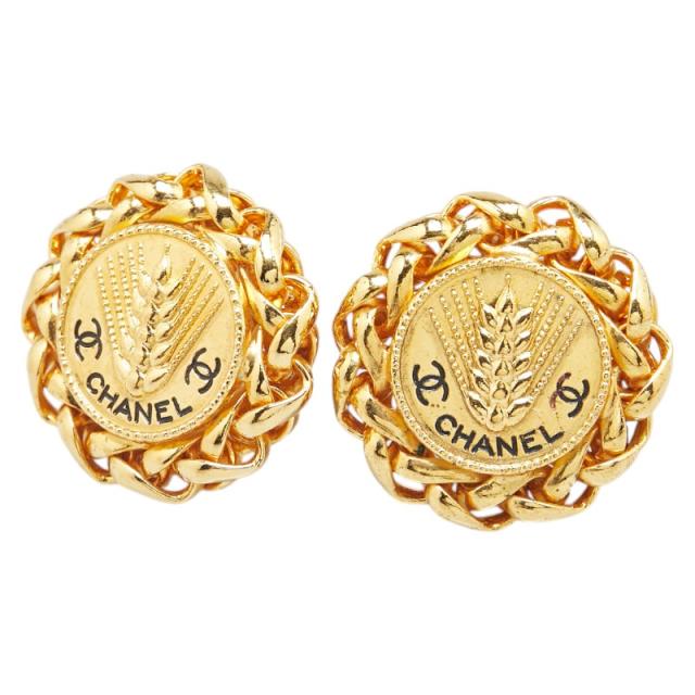 シャネル ココマーク 麦穂 モチーフ ラウンド イヤリング ゴールド メッキ レディース CHANEL 【中古】