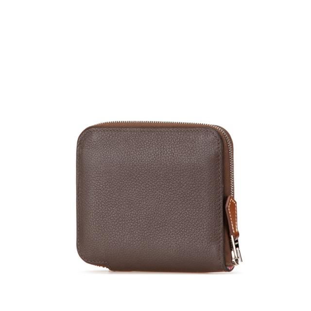 エルメス アザップ シルクイン コンパクト ラウンドファスナー 二つ折り財布 ブラウン エバーカラー レディース HERMES 【中古】_1