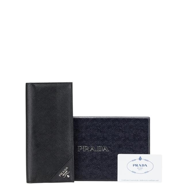 【あい・新品・未使用】PRADA プラダ ブラック レザー 二つ折り財布 PRADA ブラックレザー 二つ折り財布