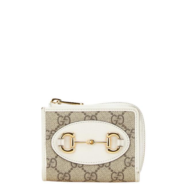 グッチ GGスプリーム ホースビット L字ファスナー カードケース コインケース 644459 ベージュ ホワイト PVC レザー GUCCI 【中古】