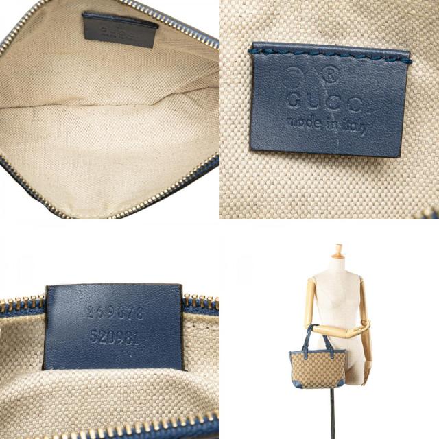 グッチ GGキャンバス ショルダーバッグ トートバッグ 269878 ベージュ ブルー キャンバス レザー レディース GUCCI 【中古】_9