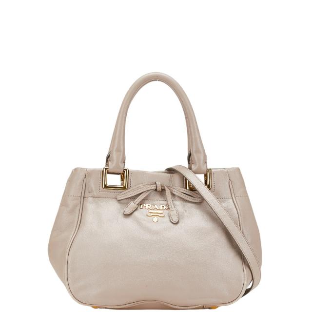 プラダ リボン ハンドバッグ ショルダーバッグ 2WAY ベージュ レザー レディース PRADA 【中古】