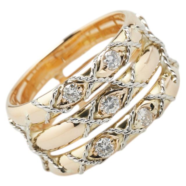 【新品同様】 プラチナ Pt900 K18 ダイヤモンド 0.23ｃｔ デザイン リング 指輪 13.5号 *JL PT900 K18 0.23ct ダイヤモンド リング K18⁄Pt900 大粒ブルートパーズ