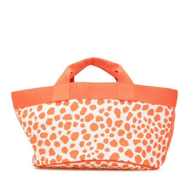 エルメス キッズライン ハンドバッグ オレンジ  アイボリー ピンク キャンバス レディース HERMES 【中古】