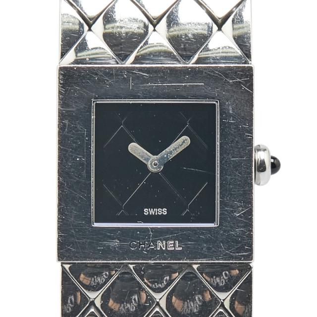 シャネル マトラッセ 腕時計 クオーツ ブラック文字盤 ステンレススチール レディース CHANEL 【中古】