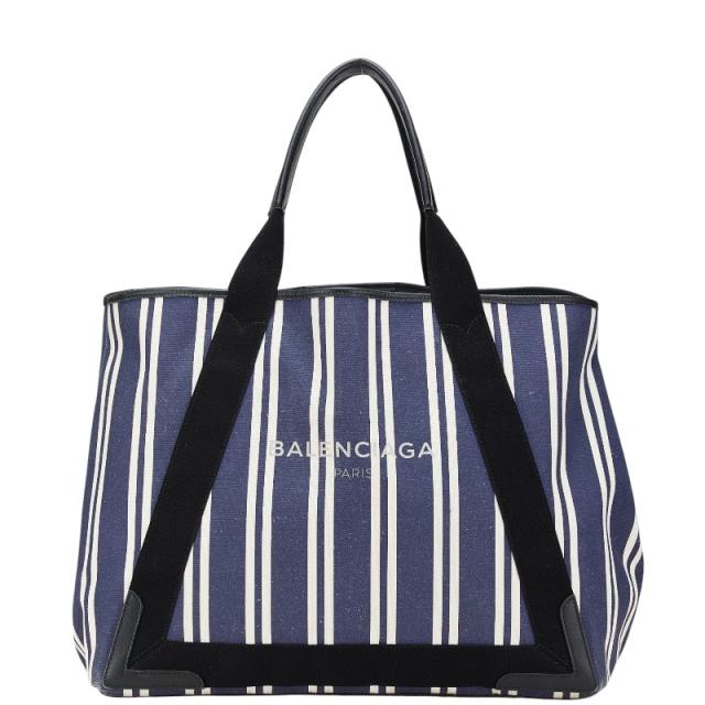 バレンシアガ ネイビーカバス Mサイズ キャンバス レザー ブラック