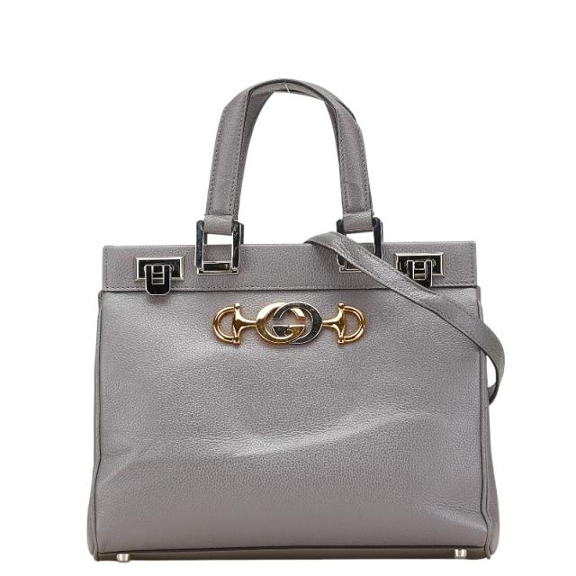 GUCCI グレー レザー ハンドバッグ