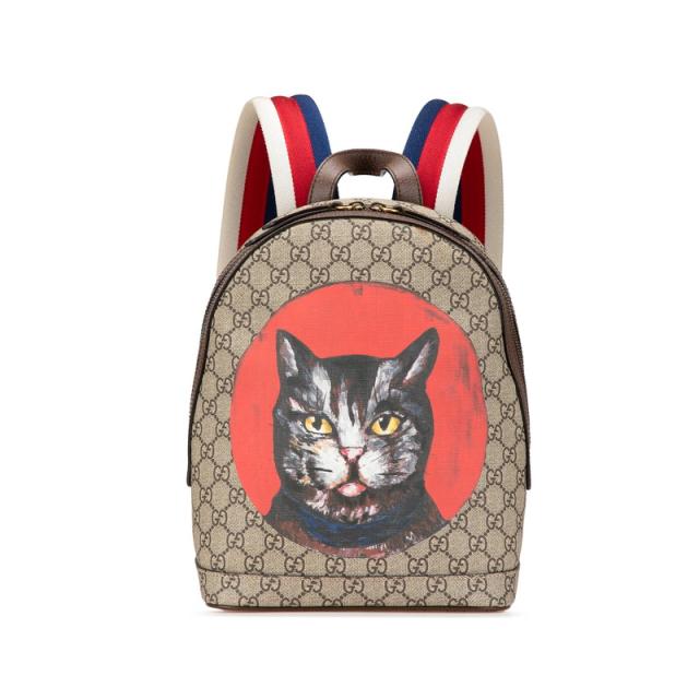 グッチ GGスプリーム ミスティックキャット リュック バックパック 495621 ベージュ ブラウン マルチカラー PVC レザー GUCCI 【中古】